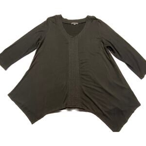 Adrianna Papell Swing Tunic Shiny Women XL V-Neck Long Sleeve Rayon Blend,Black